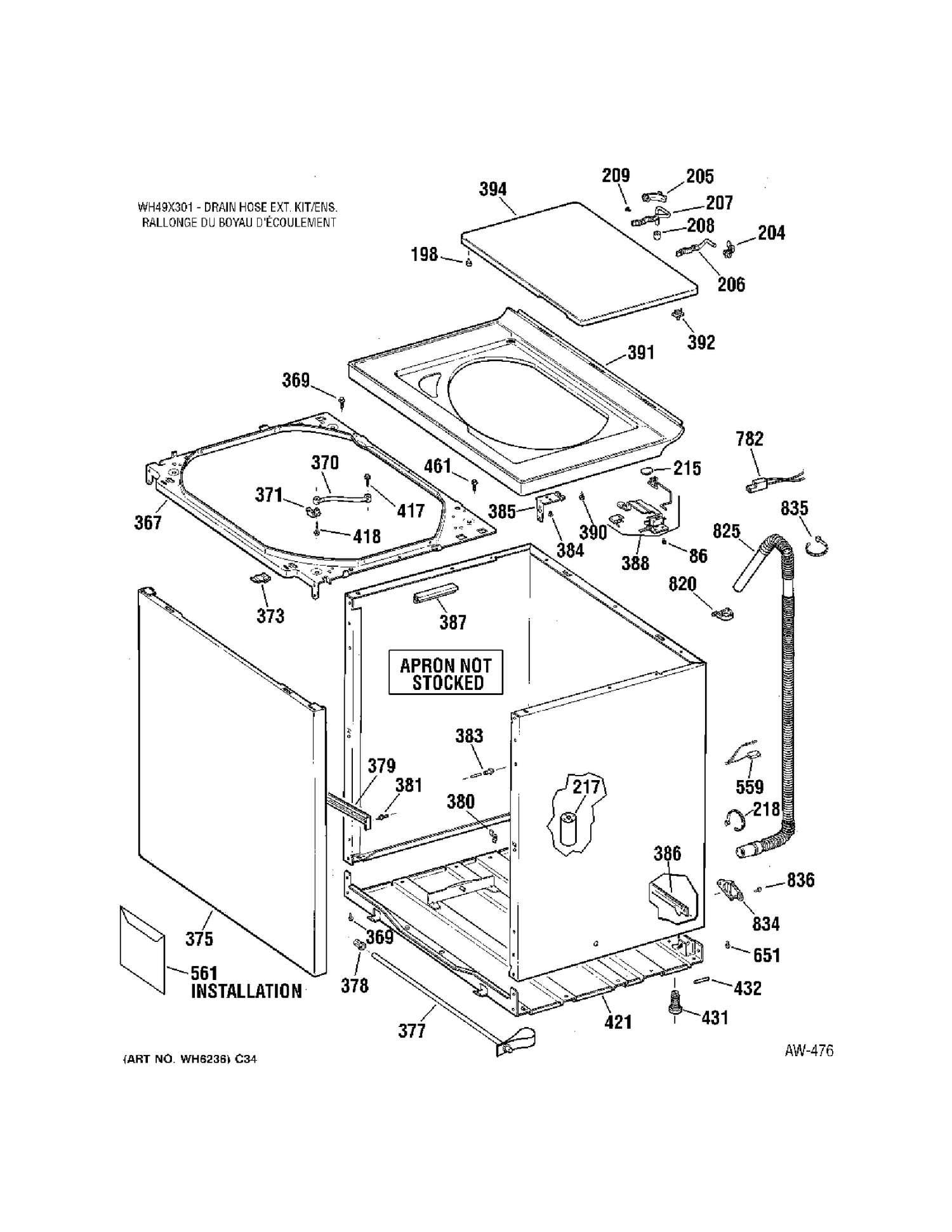 CABINET Diagram and Parts List for 56221B2WW  General Electric Washer