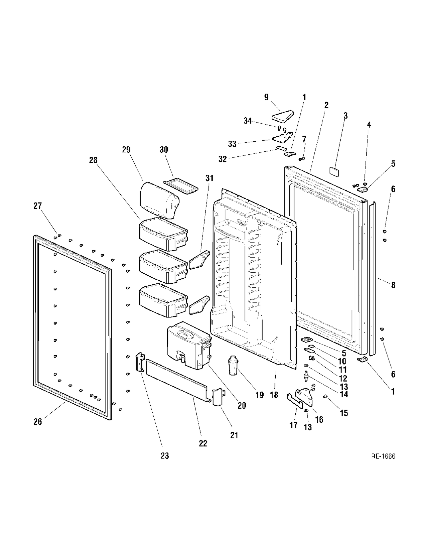 FF DOOR Diagram and Parts List for GBE18ZBRABB  General Electric Refrigerator