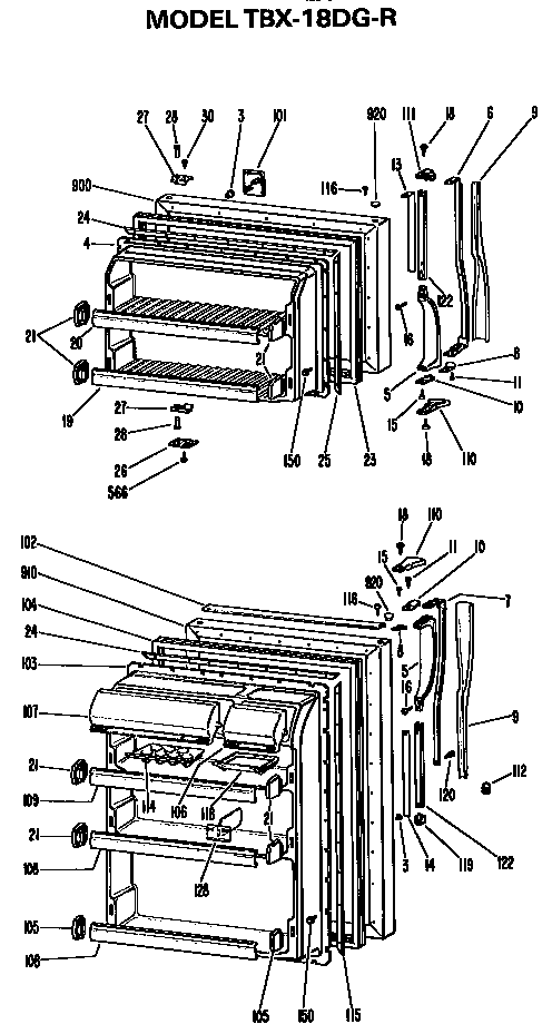 Doors Diagram and Parts List for TBX18DGR  General Electric Refrigerator