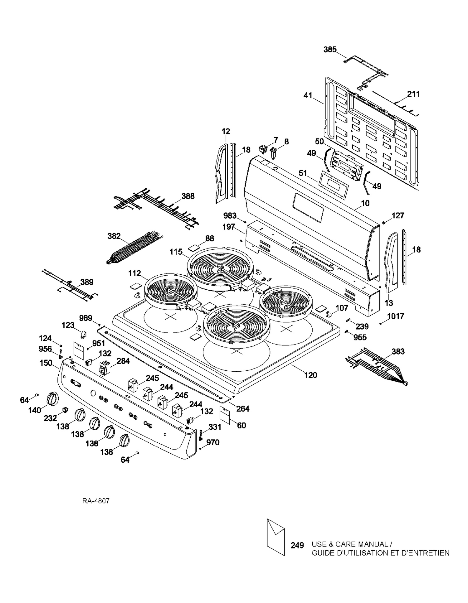 BACKGUARD & COOKTOP Diagram and Parts List for JCAS745M2BB  General Electric Range