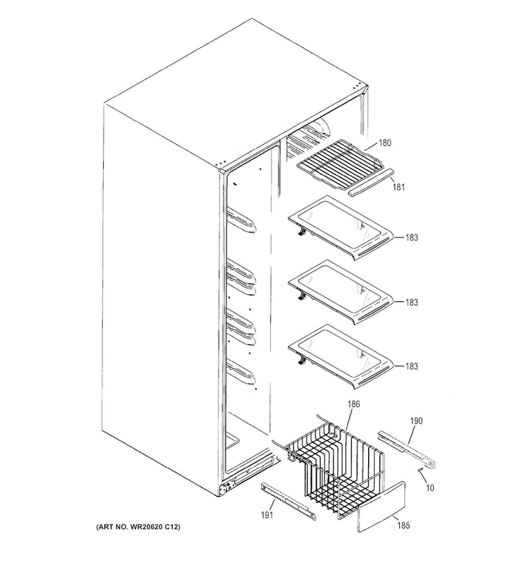 Freezer Shelves Diagram and Parts List for GSS23HSHBCSS  General Electric Refrigerator
