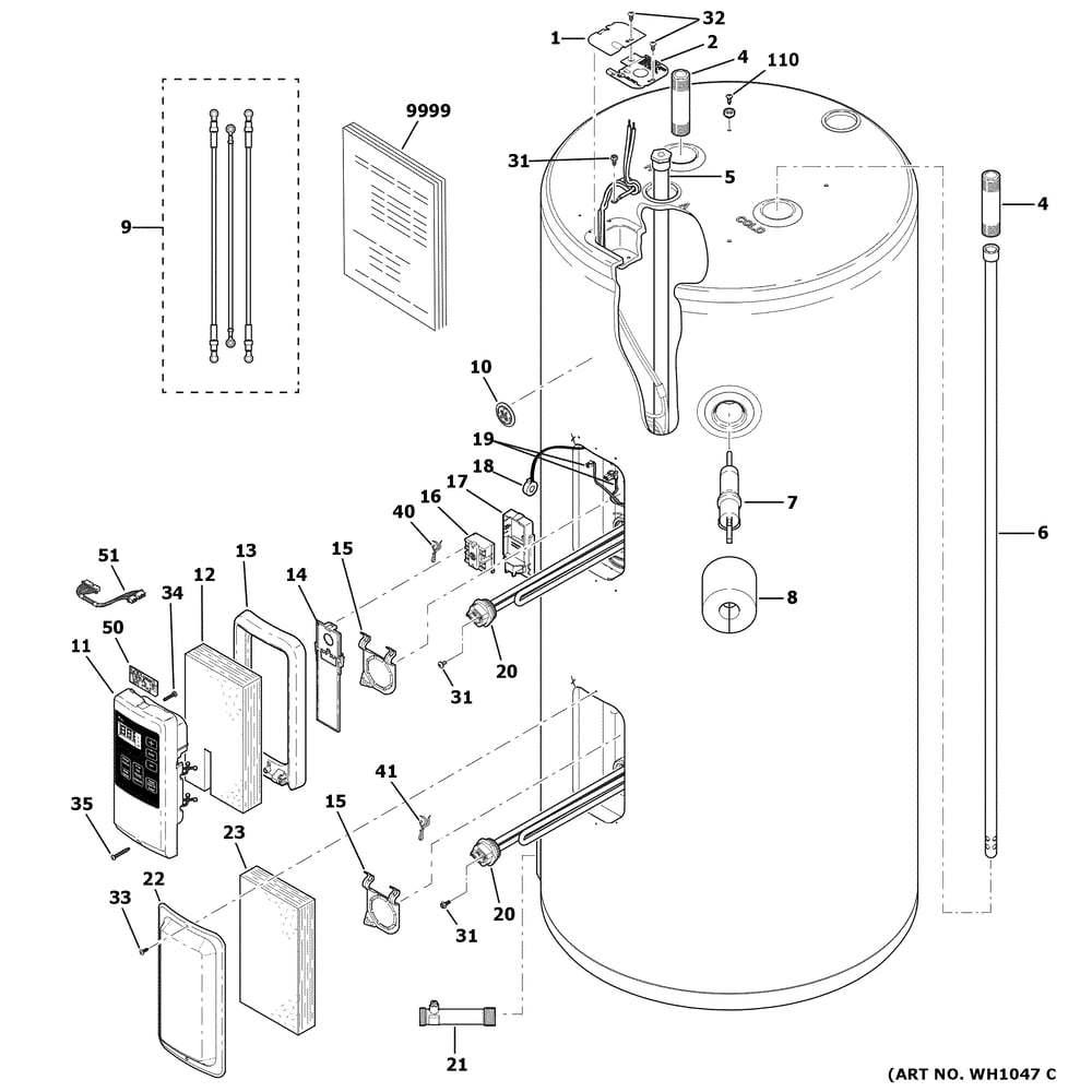 Water Heater Assembly Diagram and Parts List for GE30S10CMR01  General Electric Water Heater
