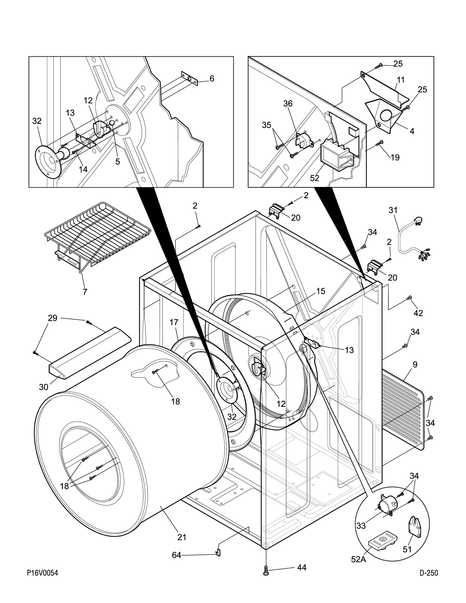 CABINET/DRUM Diagram and Parts List for DCXH46EA0WW  General Electric Dryer