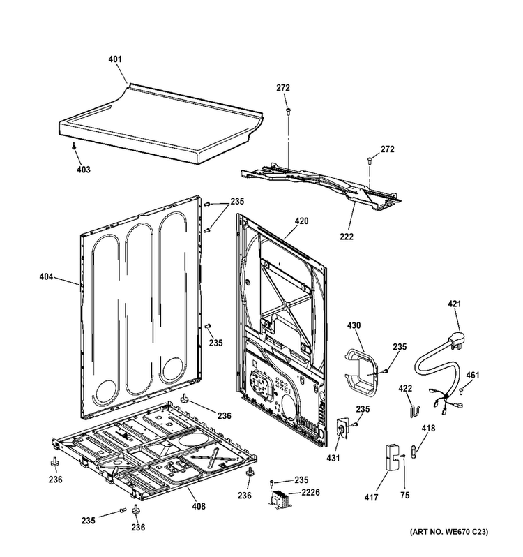 Cabinet Diagram and Parts List for DISR333FCHWW  General Electric Dryer