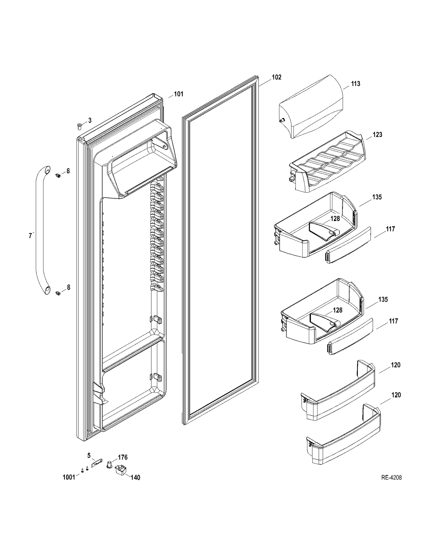 FRESH FOOD DOOR Diagram and Parts List for GSRS3QGZAFSS  General Electric Refrigerator