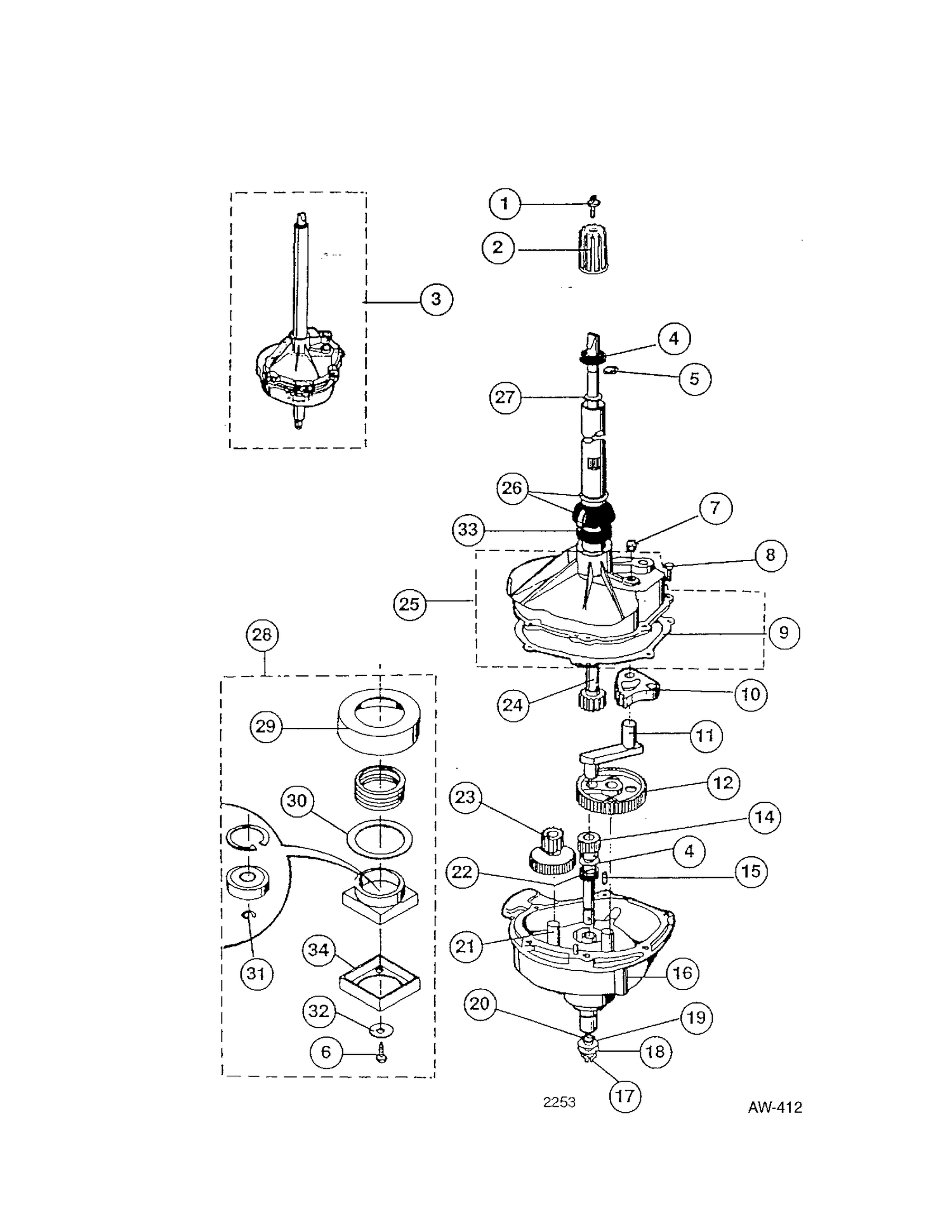 TRANSMISSION Diagram and Parts List for 52270-W0  General Electric Washer