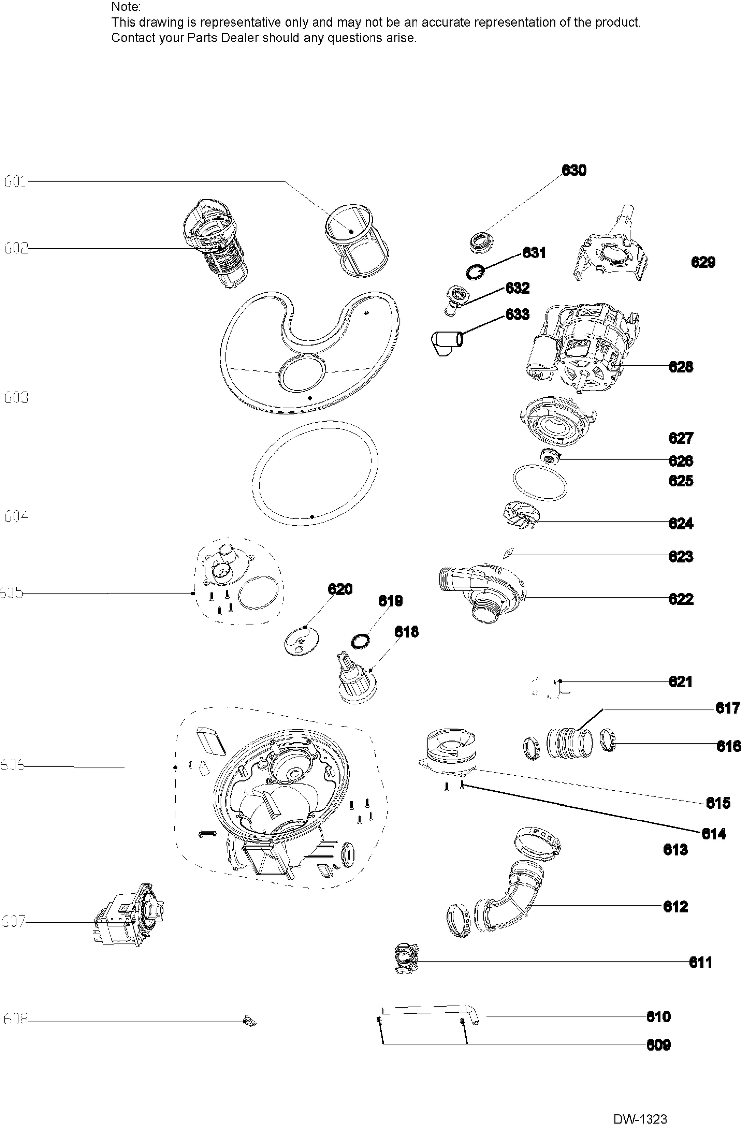 SUMP & MOTOR MECHANISM Diagram and Parts List for GDT650SMJ2ES  General Electric Dishwasher