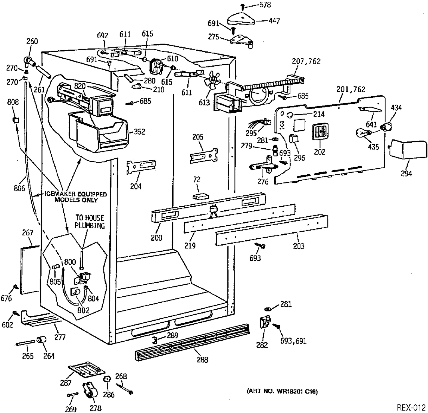 CABINET Diagram and Parts List for TBX22P1YARBB  General Electric Refrigerator