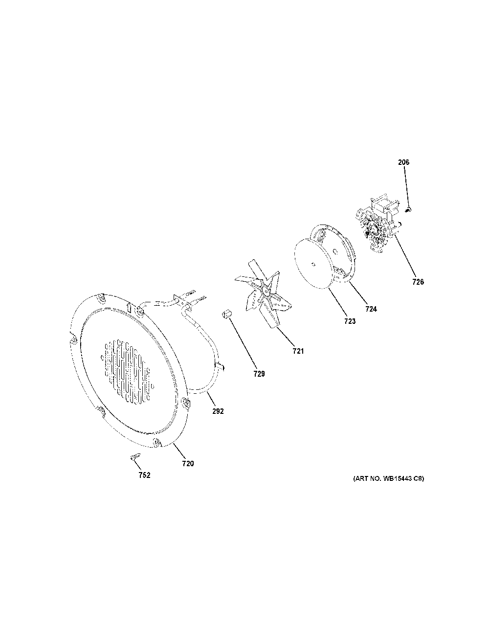 Convection fan Diagram and Parts List for PGS930BEL4TS  General Electric Range