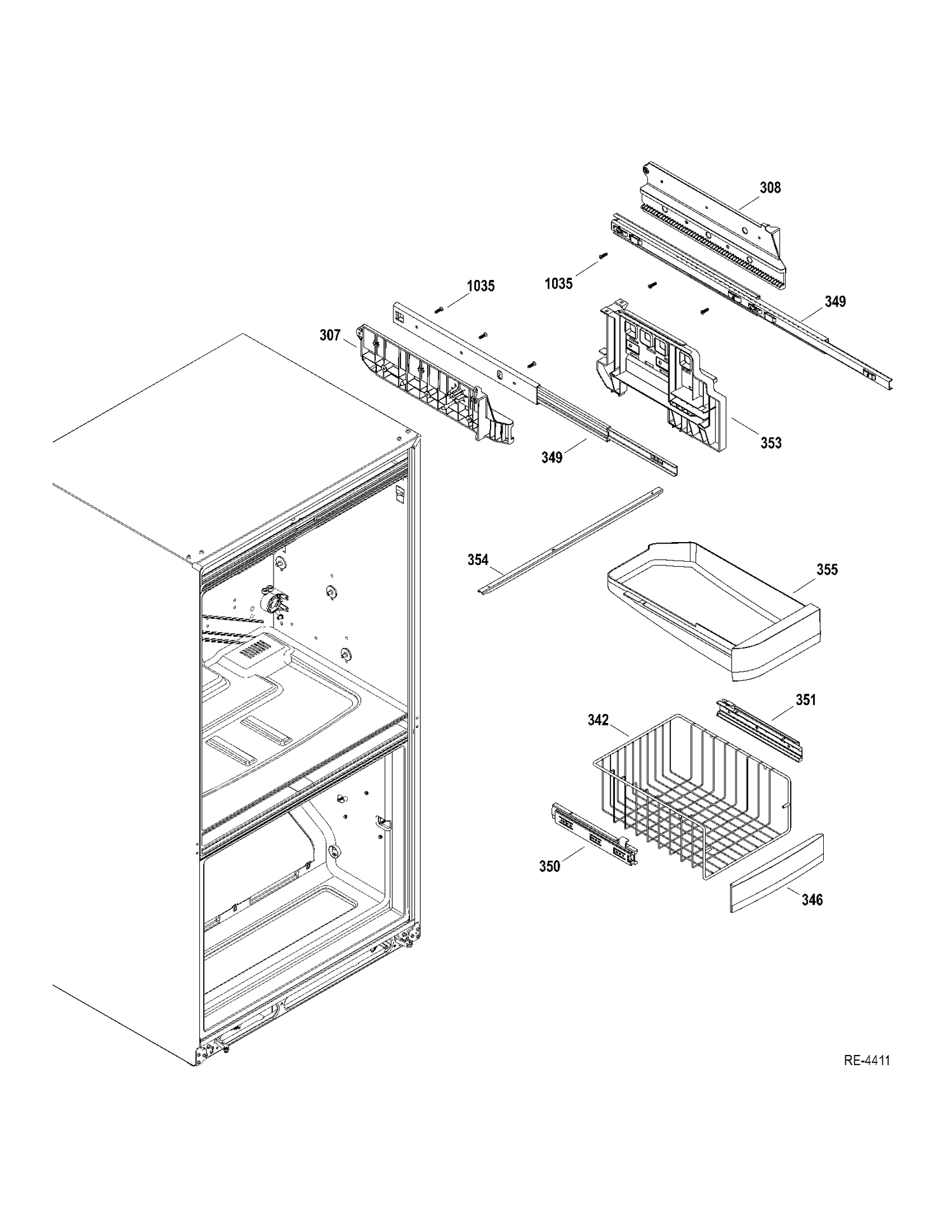 FZ SHELVES Diagram and Parts List for ADRS0MBZARSS  General Electric Refrigerator