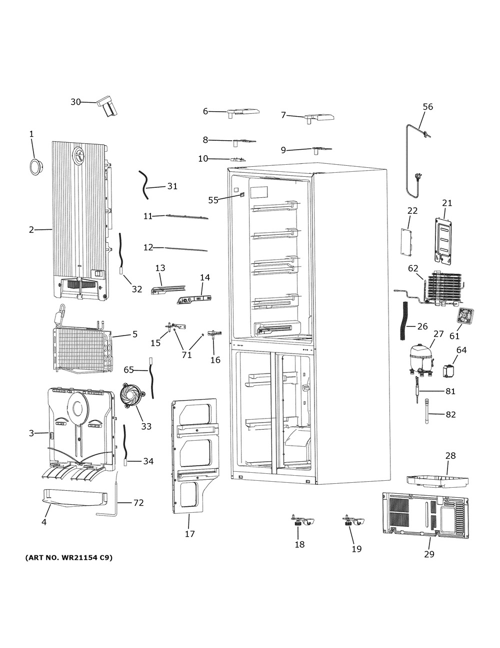 Cabinet Diagram and Parts List for HRQ16N3BAGS  General Electric Refrigerator