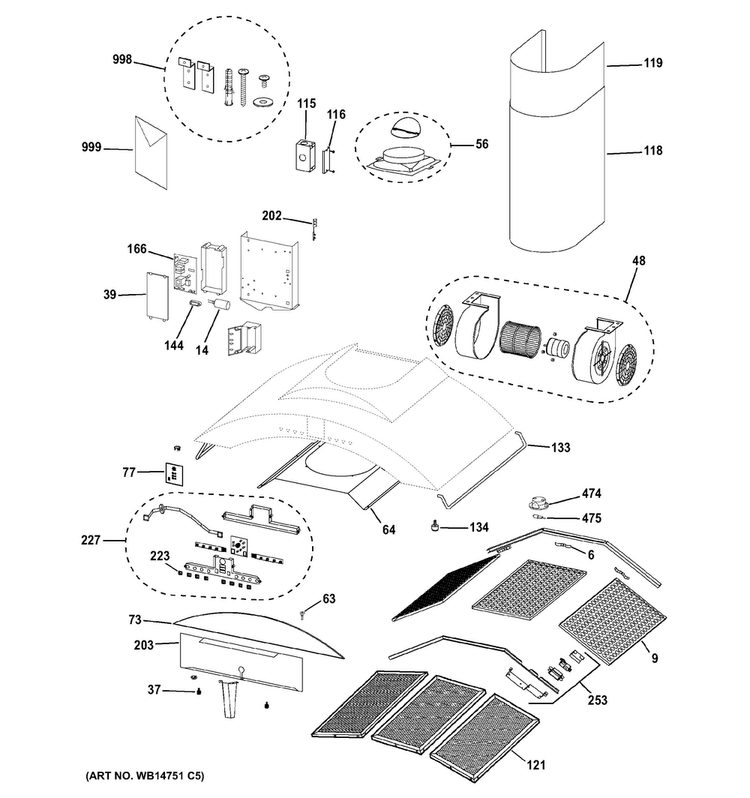Hood Parts Diagram and Parts List for ZV850SP2SS  General Electric Range Hood
