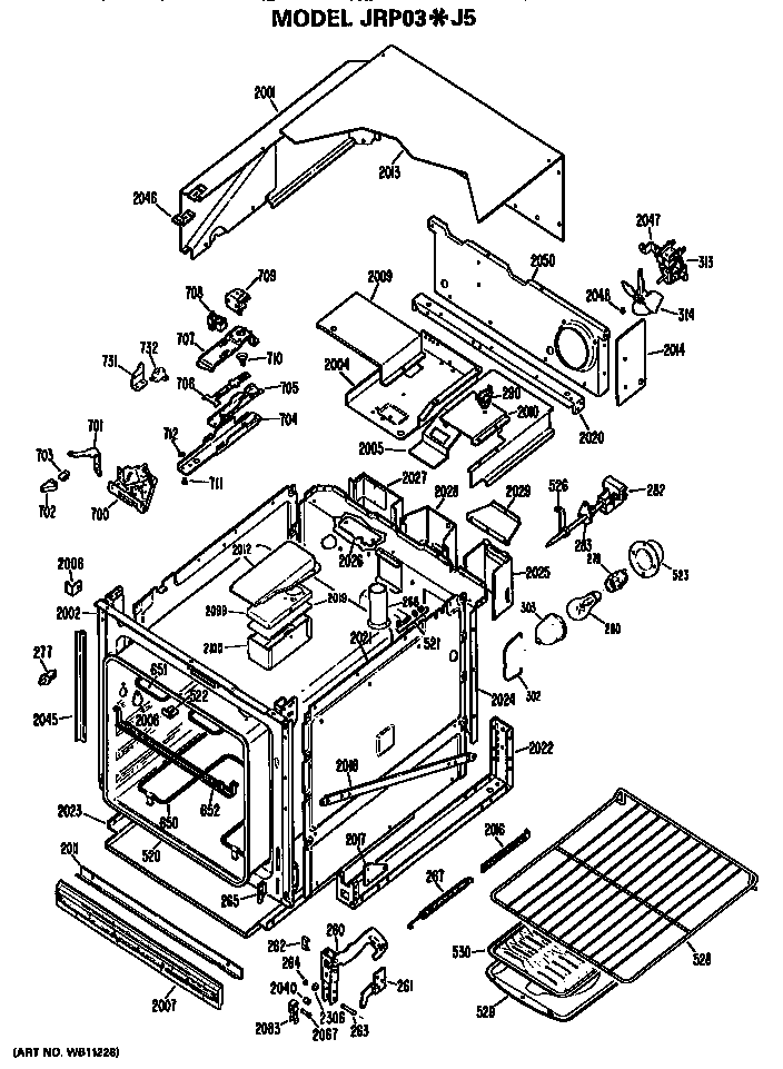 Oven Diagram and Parts List for JRP03J5  General Electric Wall Oven