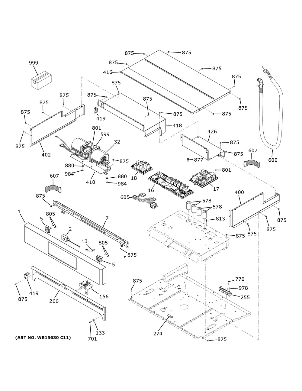 Control Panel Diagram and Parts List for ZTSX1FPSN3SS  General Electric Wall Oven