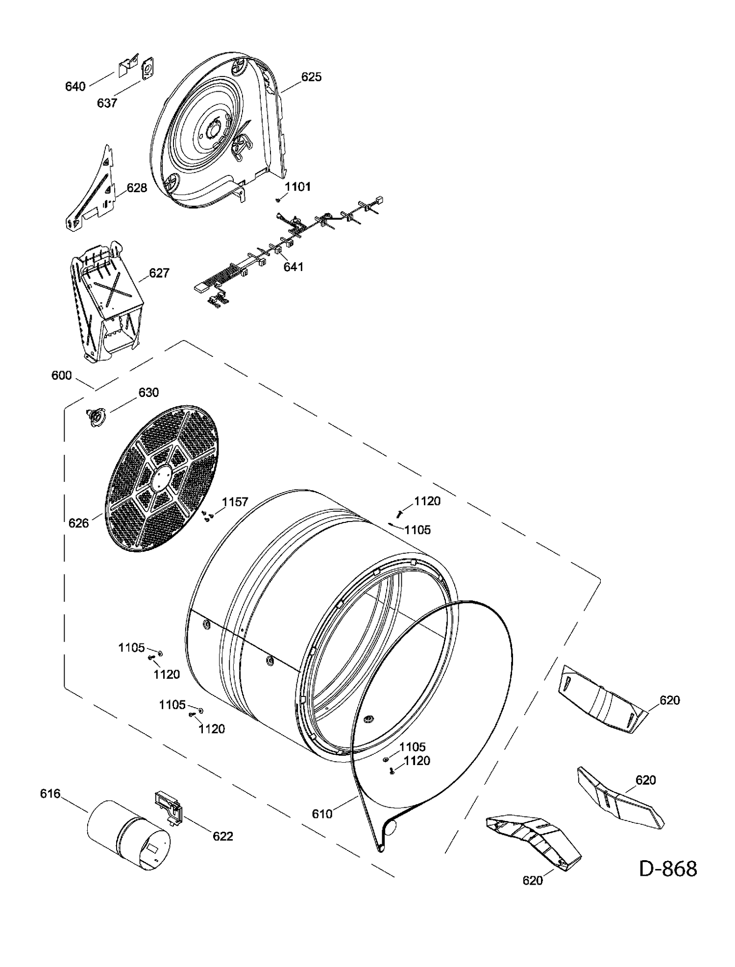DRUM Diagram and Parts List for GFMS150GD0WW  General Electric Dryer