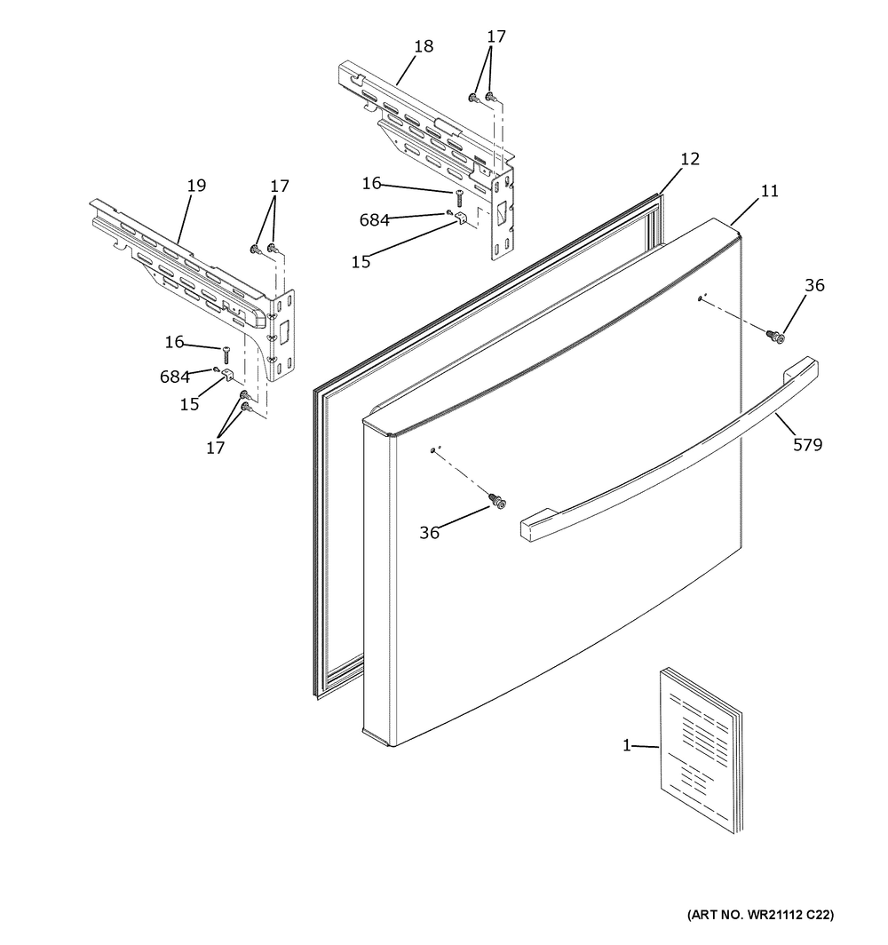 Freezer Door Diagram and Parts List for GNE27JGMYFBB  General Electric Refrigerator
