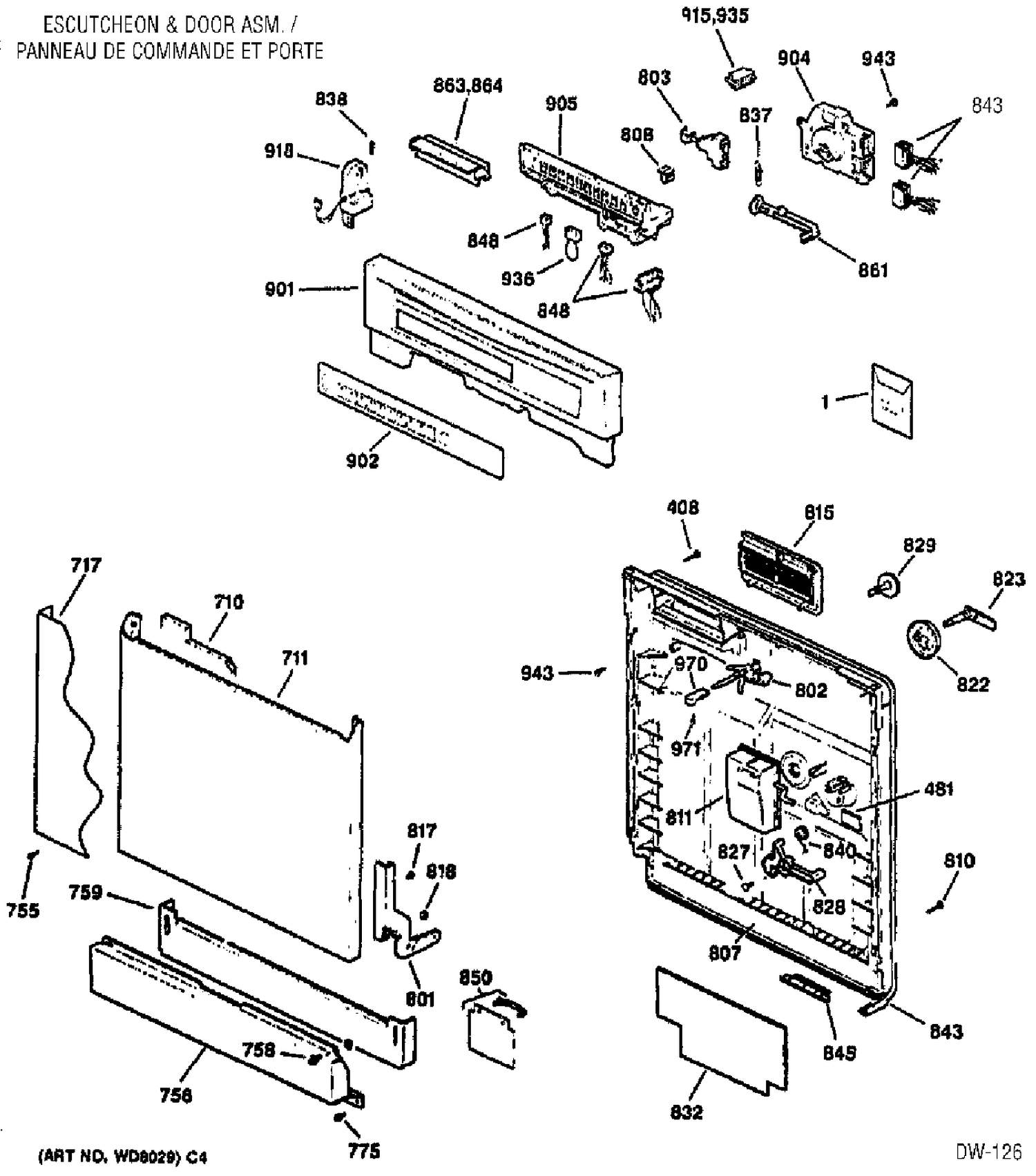 DOOR & ESCUTCHEON PARTS Diagram and Parts List for GSD4911X00WW  General Electric Dishwasher