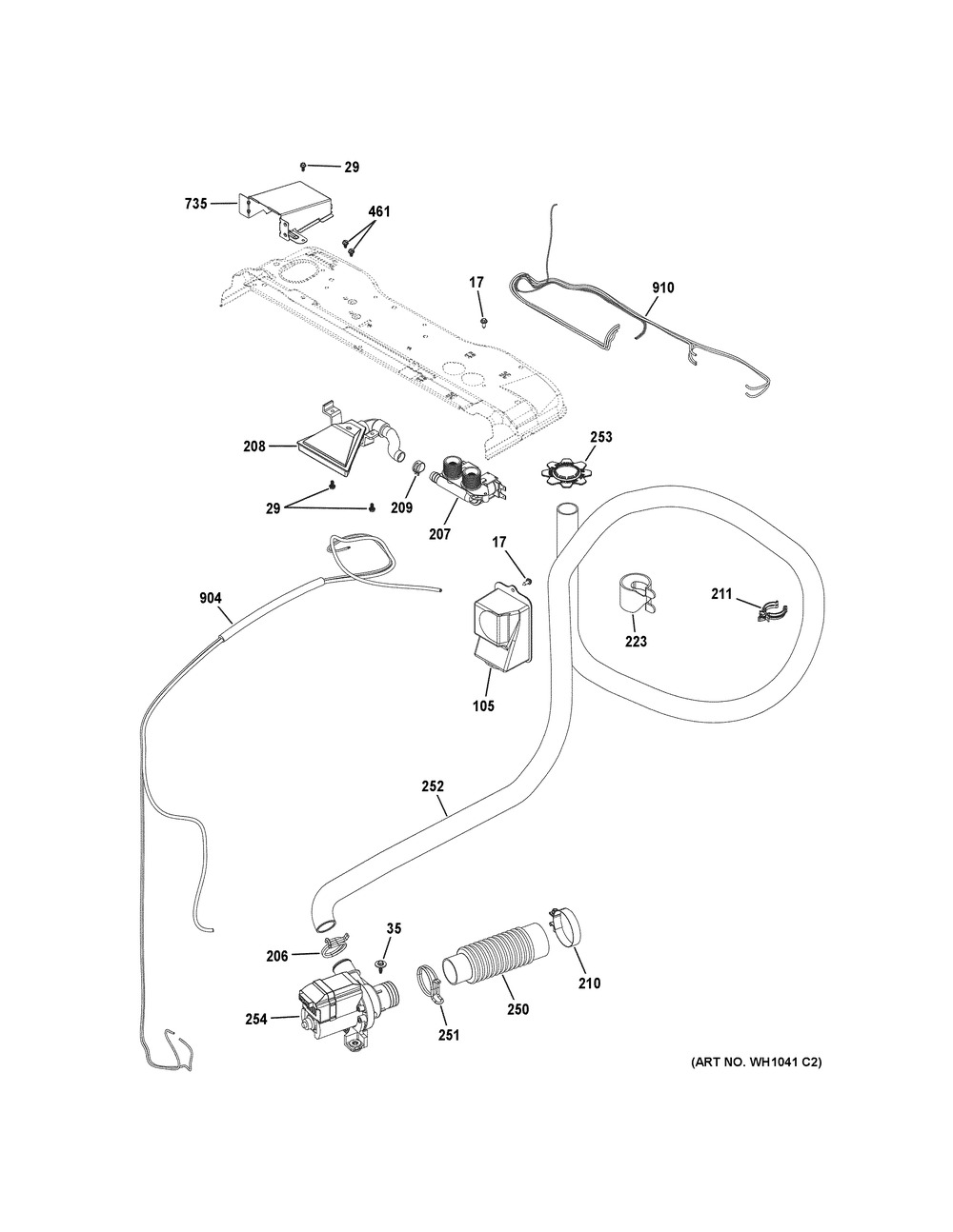 Water System Diagram and Parts List for XUD27GSSM1WW  General Electric Washer Dryer Combo