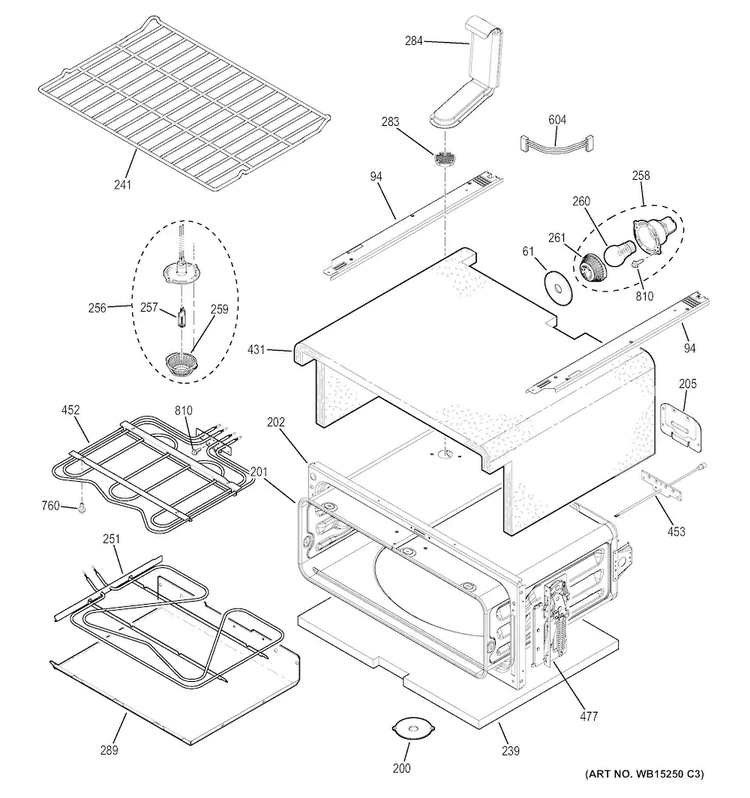Upper Oven Diagram and Parts List for PB950SF2SS  General Electric Range