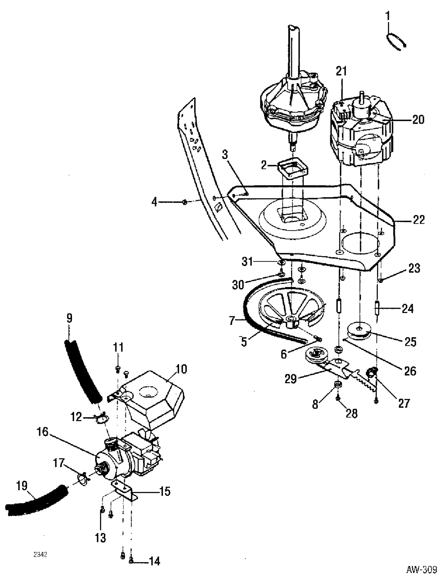 MECHANISM GROUP Diagram and Parts List for 52240W0  General Electric Washer