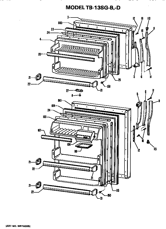 Doors Diagram and Parts List for TB13SGBLAD  General Electric Refrigerator