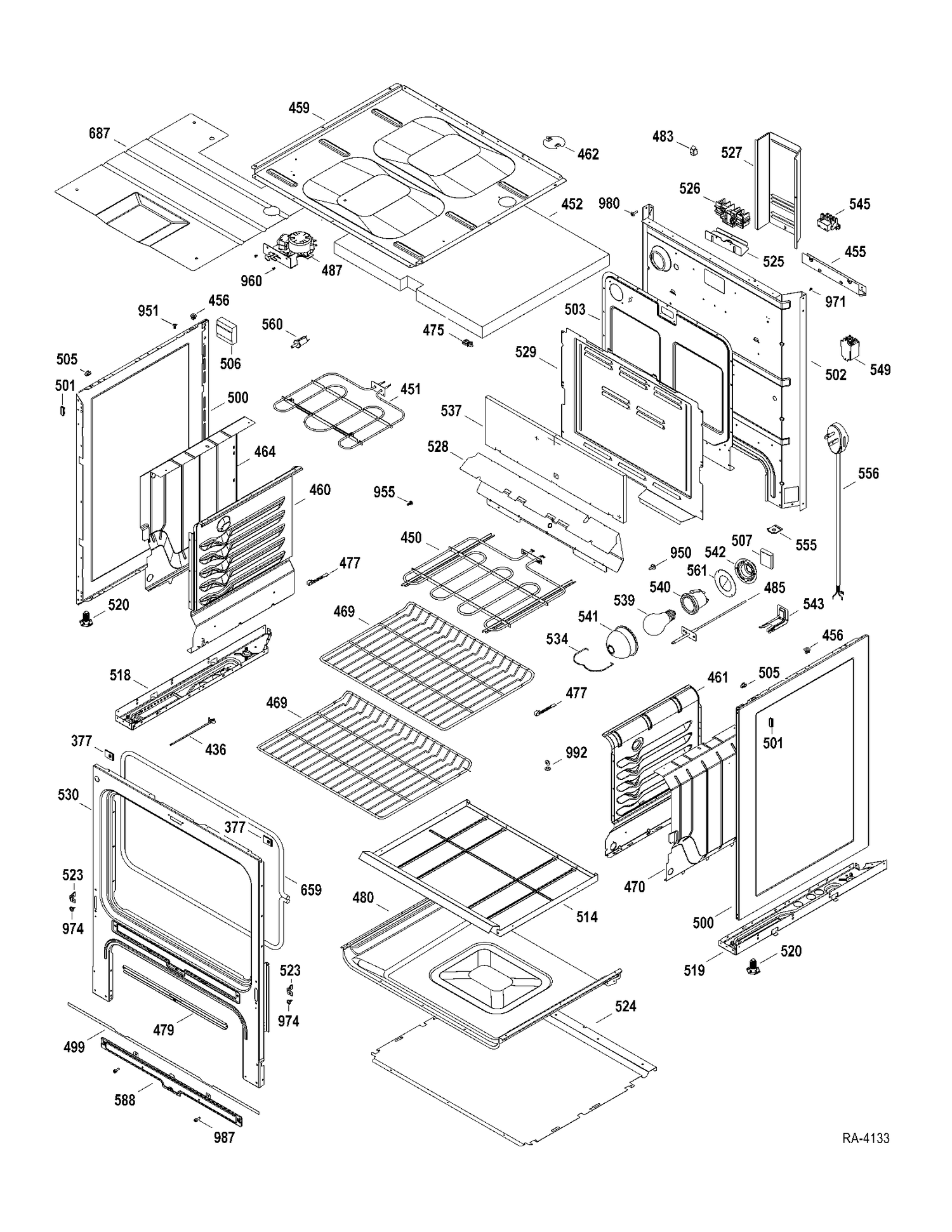BODY PARTS Diagram and Parts List for JCBP350DT1WW  General Electric Range