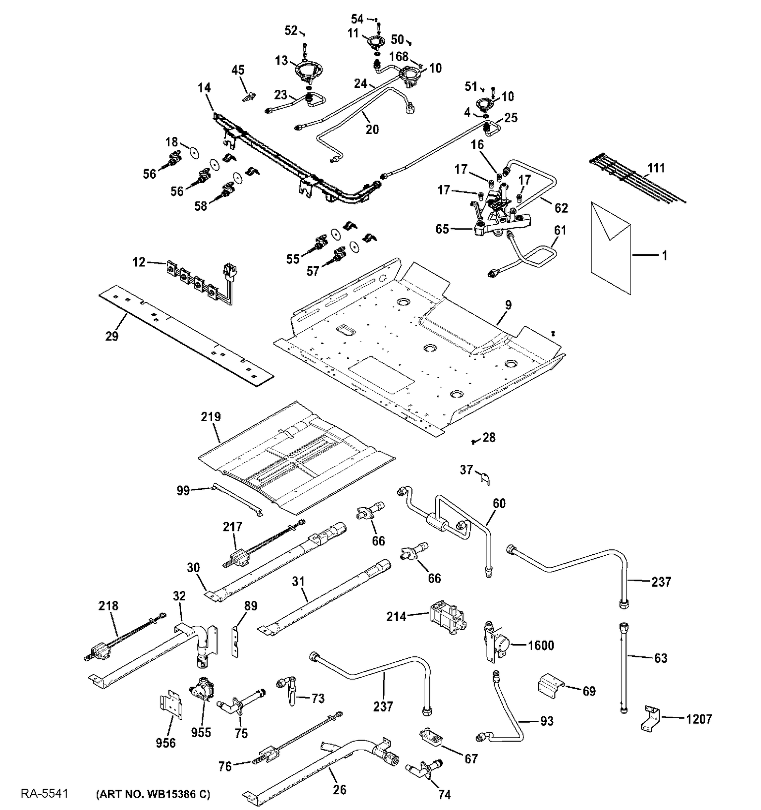 GAS & BURNER PARTS Diagram and Parts List for PCGB950SEF1SS  General Electric Range