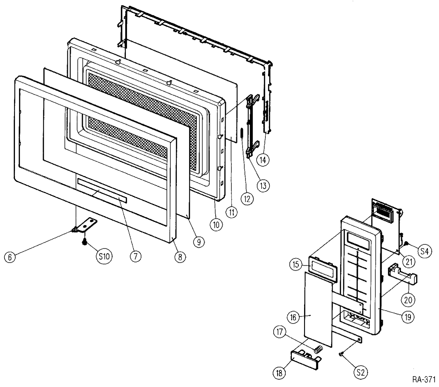 CASE, DOOR & CONTROLS Diagram and Parts List for JE1456LWCJ1  General Electric Microwave