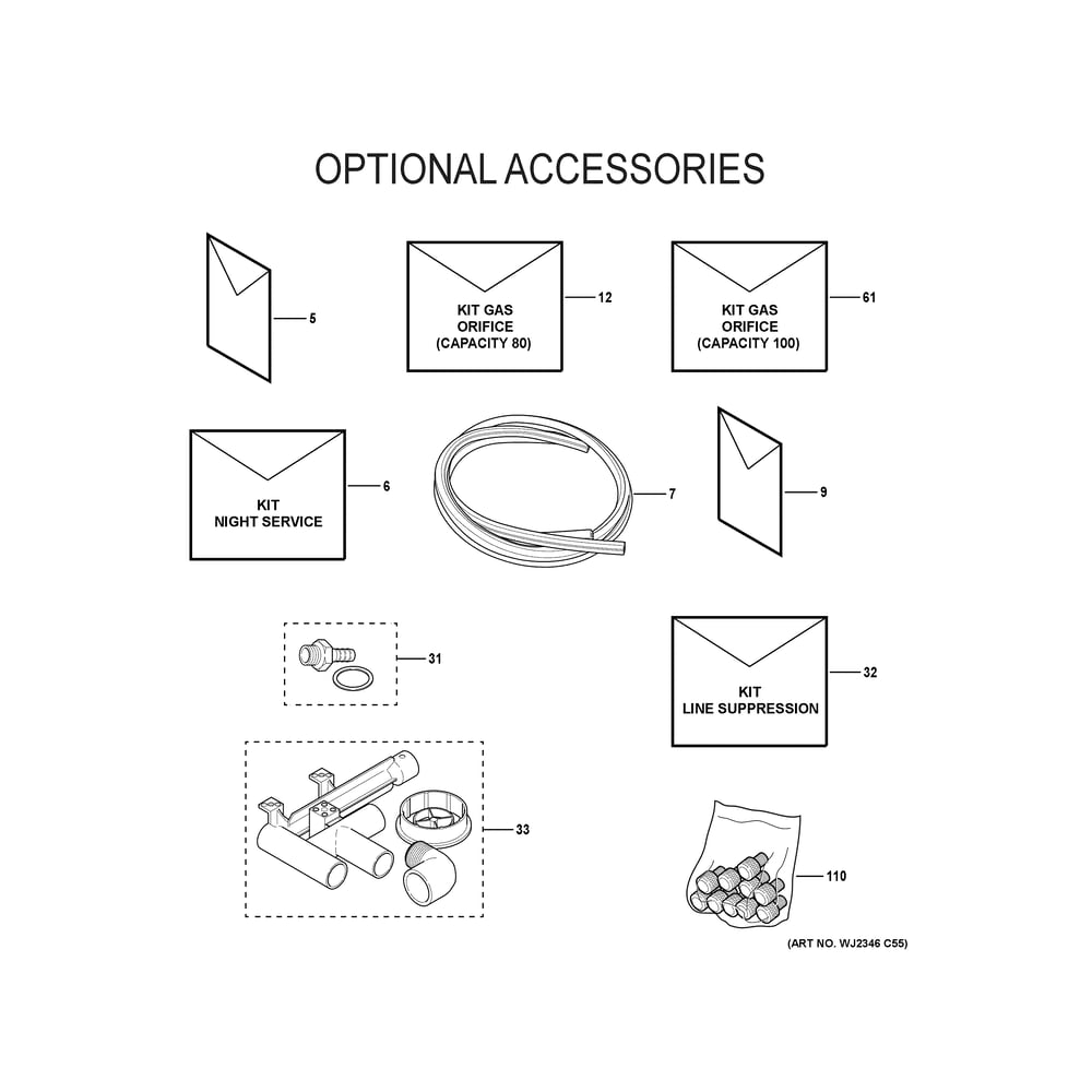 Optional Accessories Diagram and Parts List for NF98U090M5C01  General Electric Furnace