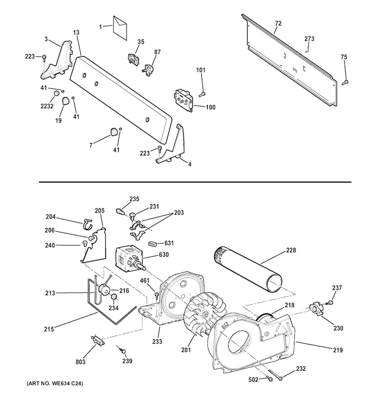 Backsplash, Blower & Motor Assembly Diagram and Parts List for HTDX100GD5WW  Hotpoint Dryer
