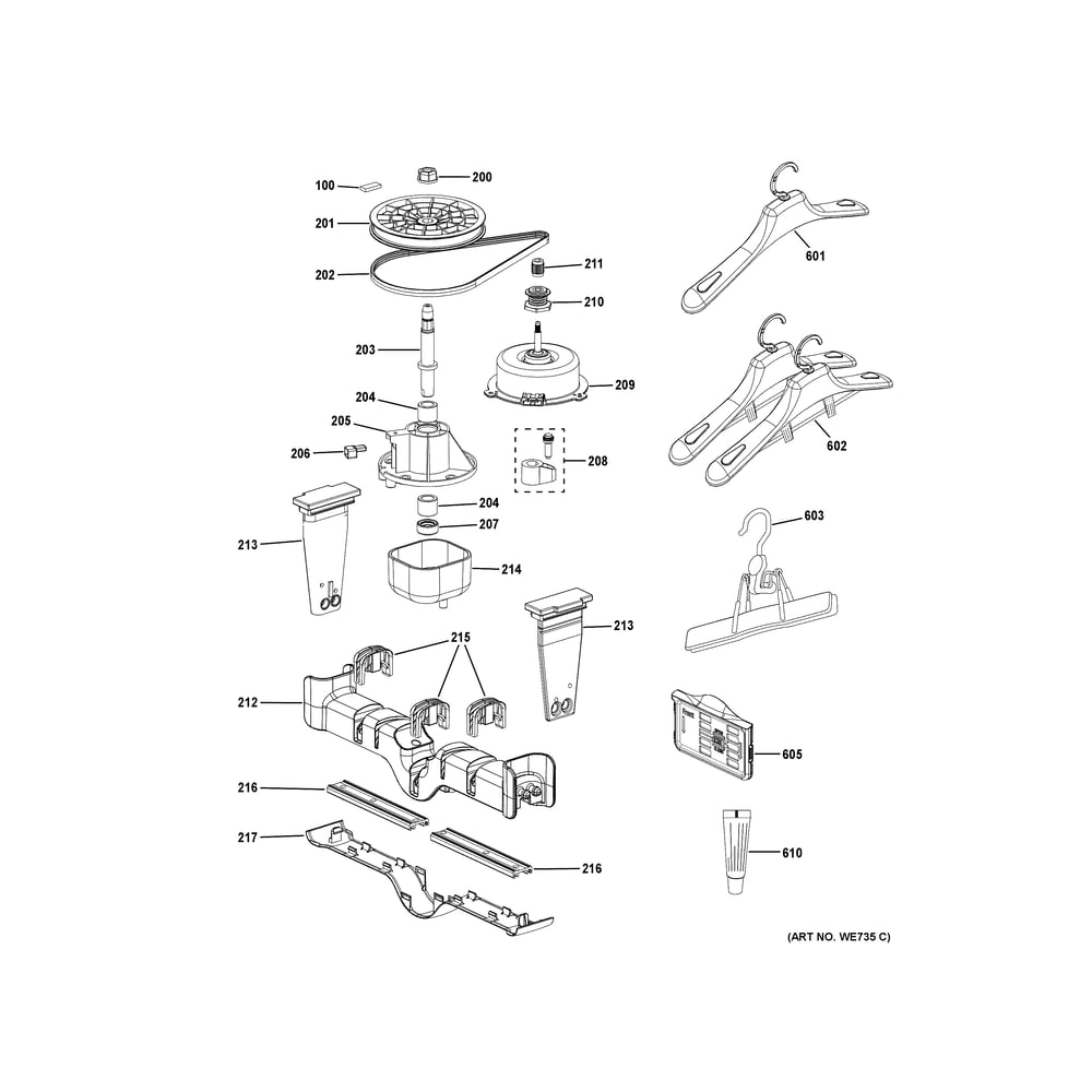 Motor & Hanger Mount Diagram and Parts List for PFH18HSPV0MC  General Electric Dryer