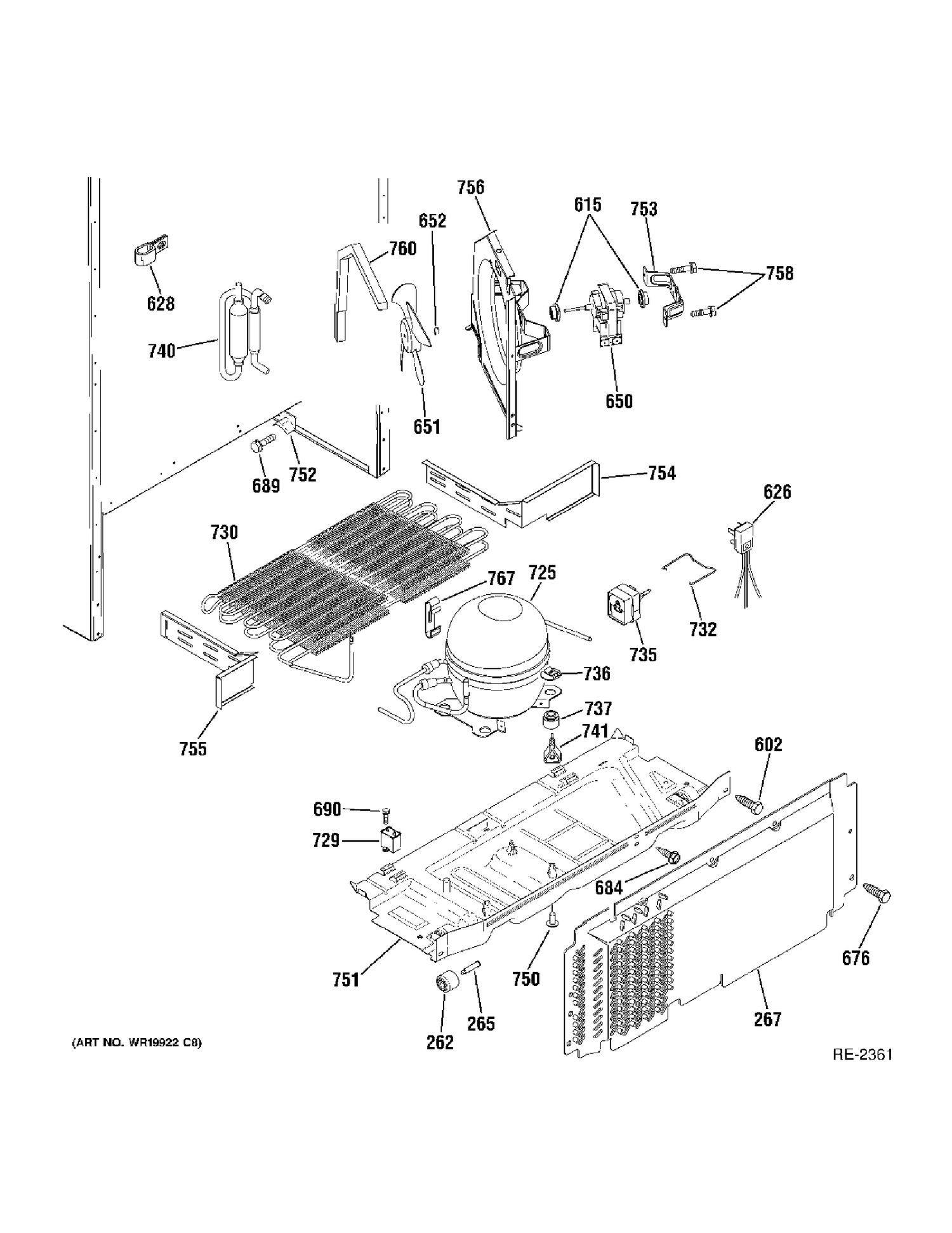 UNIT PARTS Diagram and Parts List for 38768RBWWRBS  General Electric Refrigerator