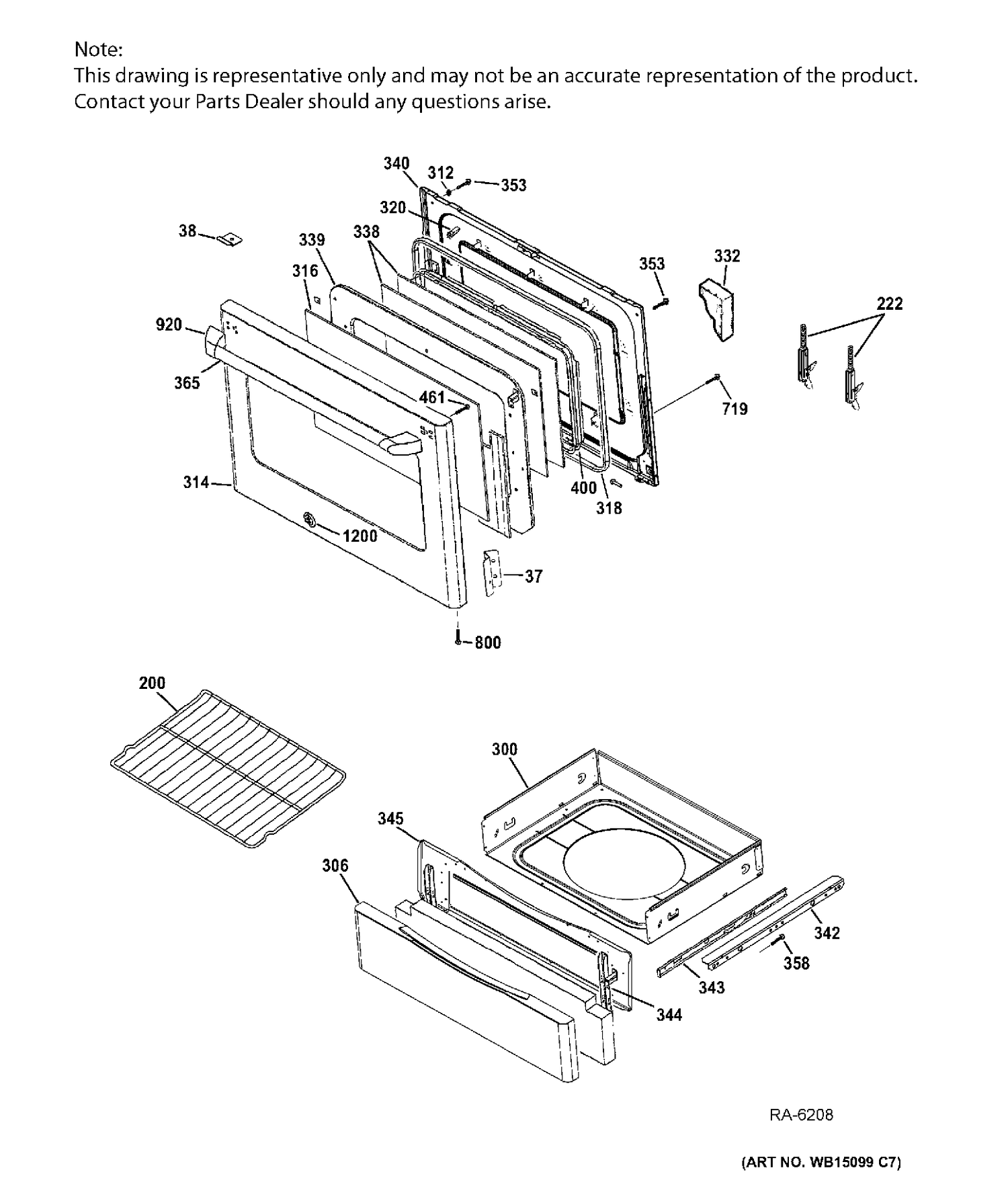 DOOR AND DRAWER PARTS Diagram and Parts List for CCS975SD2SS  General Electric Range