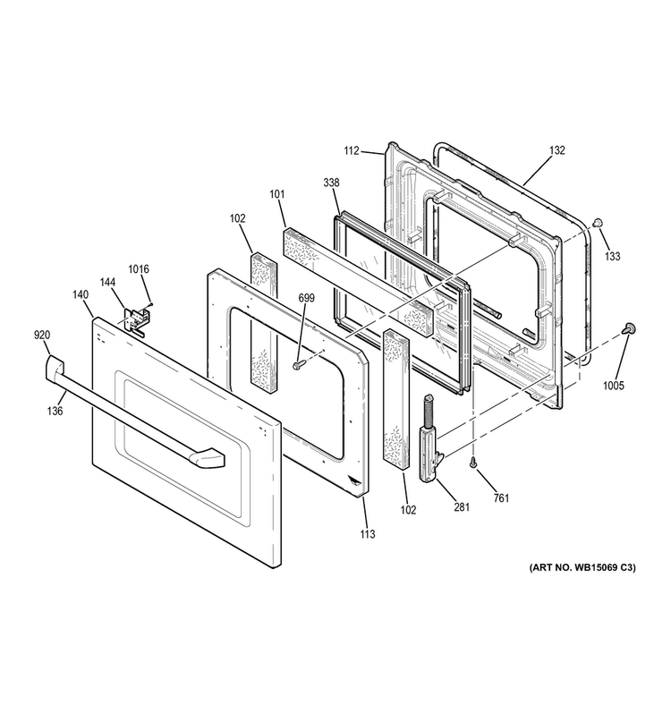 Lower Door Diagram and Parts List for CT959ST2SS  General Electric Wall Oven