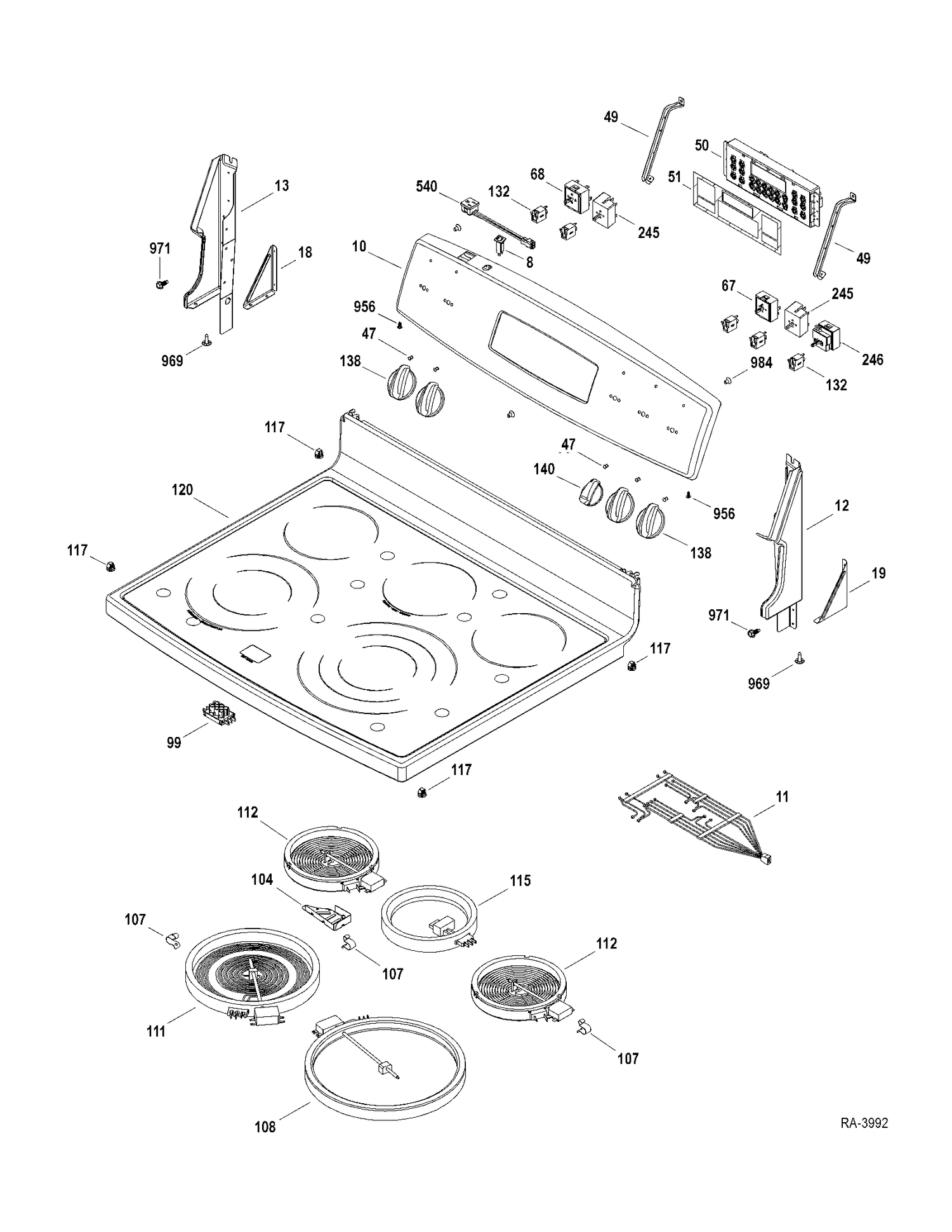 CONTROLS - COOKTOP Diagram and Parts List for PCB900SR1SS  General Electric Range