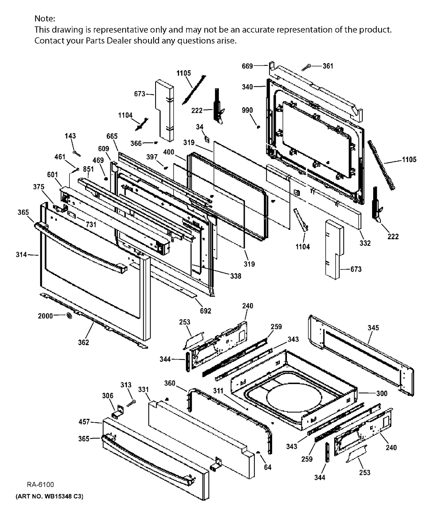 DOOR & DRAWER PARTS Diagram and Parts List for PC2S920SEF2SS  General Electric Range