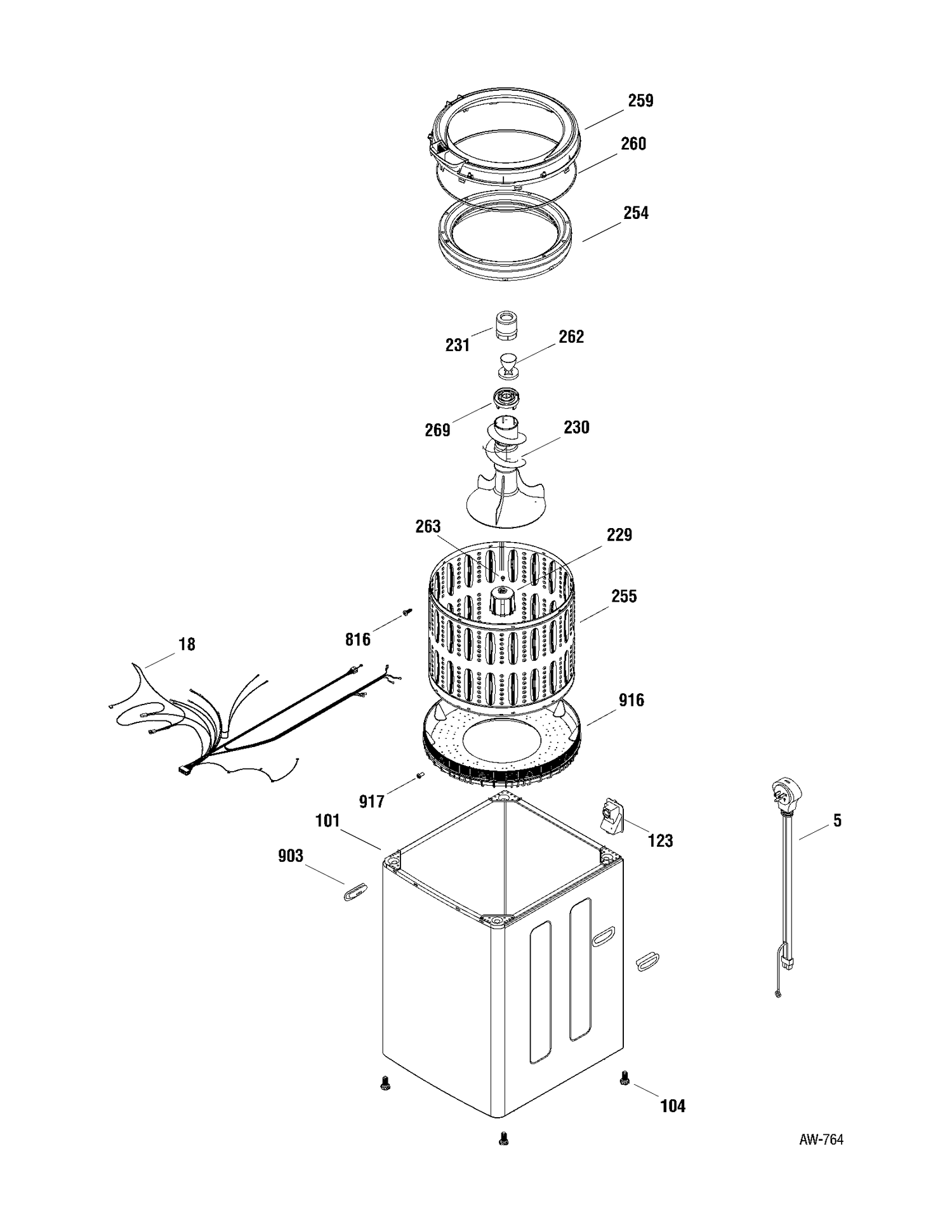 CABINET Diagram and Parts List for MERE1065H1WW  General Electric Washer