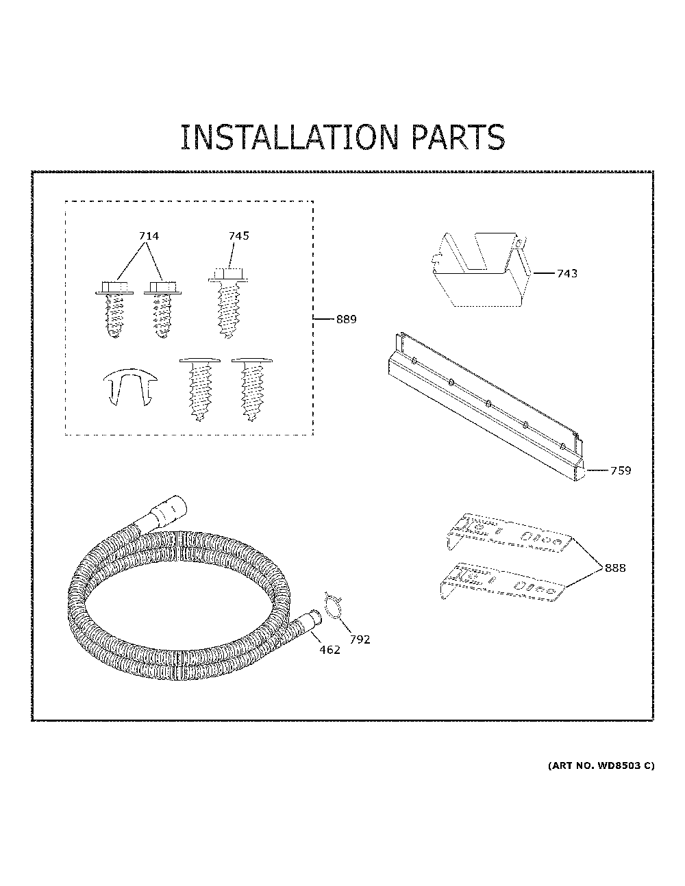 Installation parts Diagram and Parts List for GDF510PGM5BB  General Electric Dishwasher