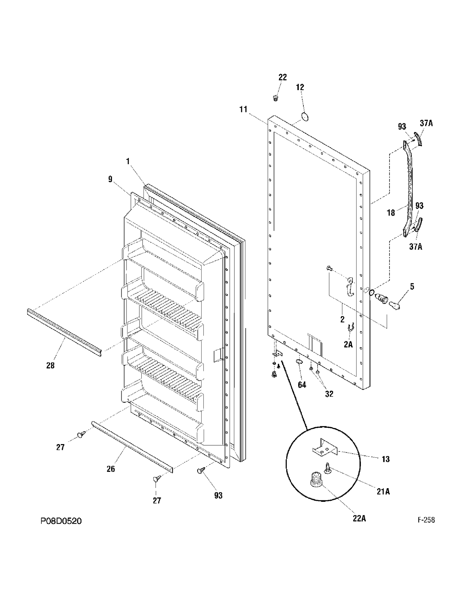 DOOR Diagram and Parts List for FUM17DTRWH  General Electric Freezer