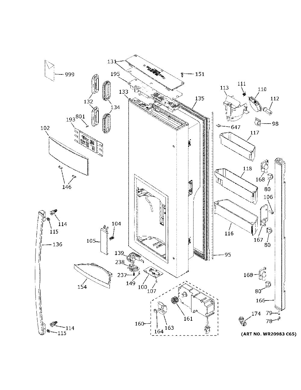 Dispenser door Diagram and Parts List for PFD28KYNCFS  General Electric Refrigerator