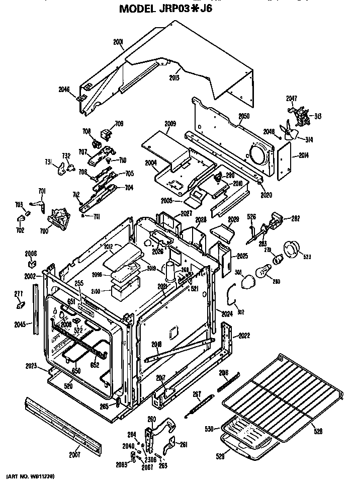 Oven Diagram and Parts List for JRP03J6  General Electric Wall Oven