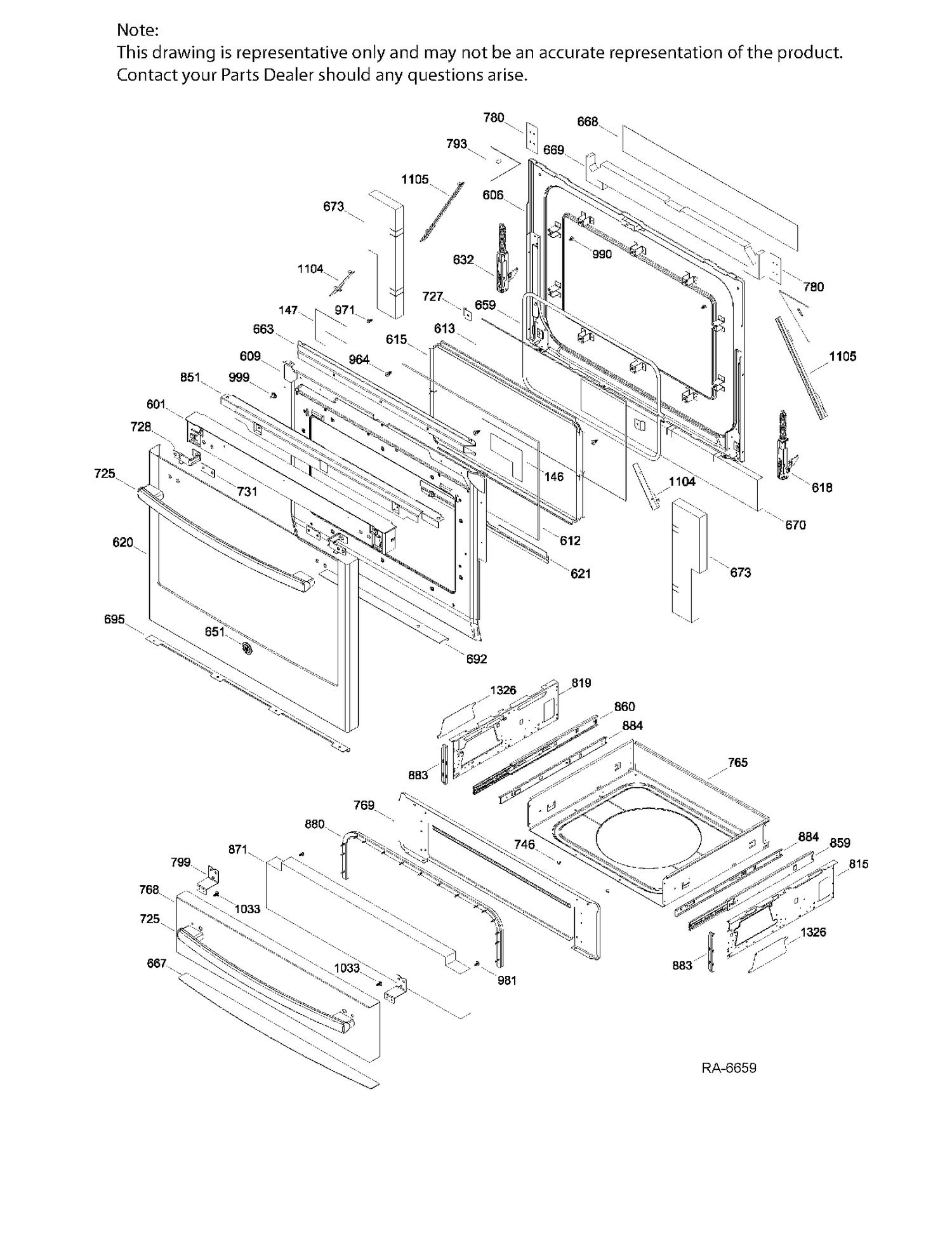 DOOR & DRAWER PARTS Diagram and Parts List for PC2S920EEJ3ES  General Electric Range