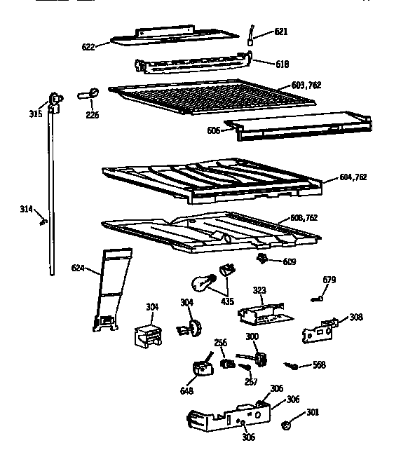 Compartment Separator Diagram and Parts List for TBX18JATRAD  General Electric Refrigerator