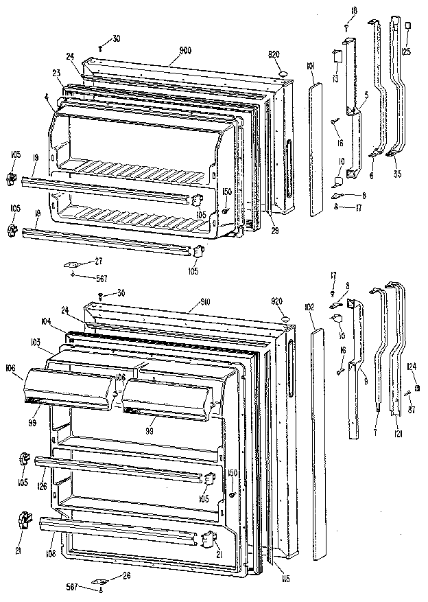 Doors Diagram and Parts List for TBX14SMD  General Electric Refrigerator