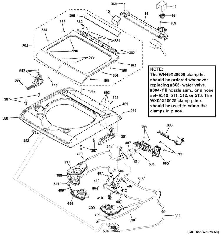 Top Panel & Lid Diagram and Parts List for GHWS8355H1MC  General Electric Washer