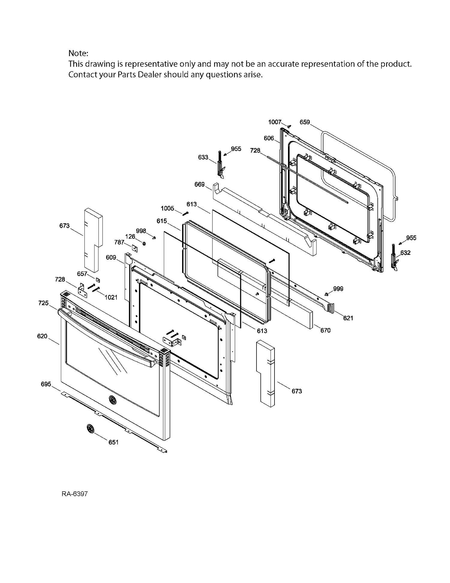 DOOR & DRAWER PARTS Diagram and Parts List for PCS940DF2WW  General Electric Range