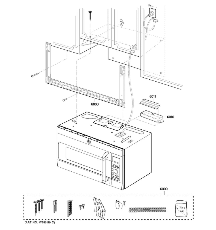 Installation Parts Diagram and Parts List for CVM1750SH1SS  General Electric Microwave