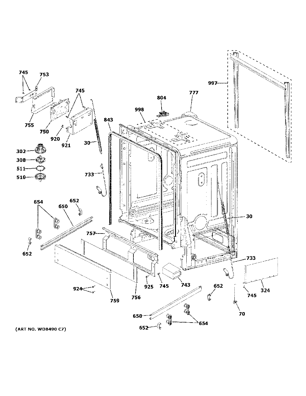 Body parts Diagram and Parts List for GDT226SSL1SS  General Electric Dishwasher