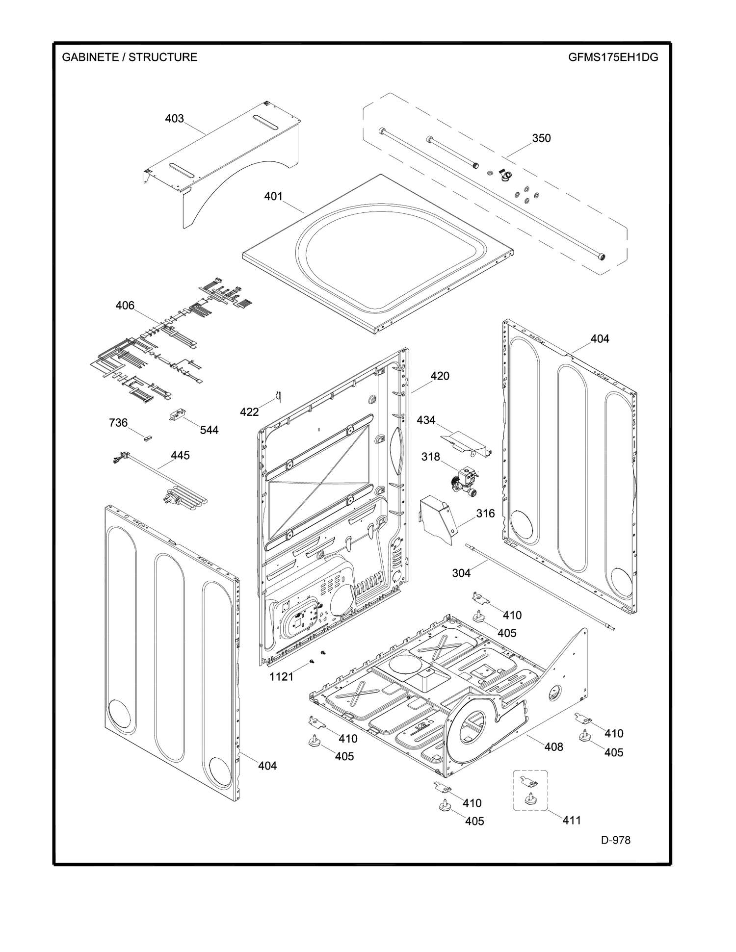STRUCTURE Diagram and Parts List for GFMS175EH1DG  General Electric Dryer