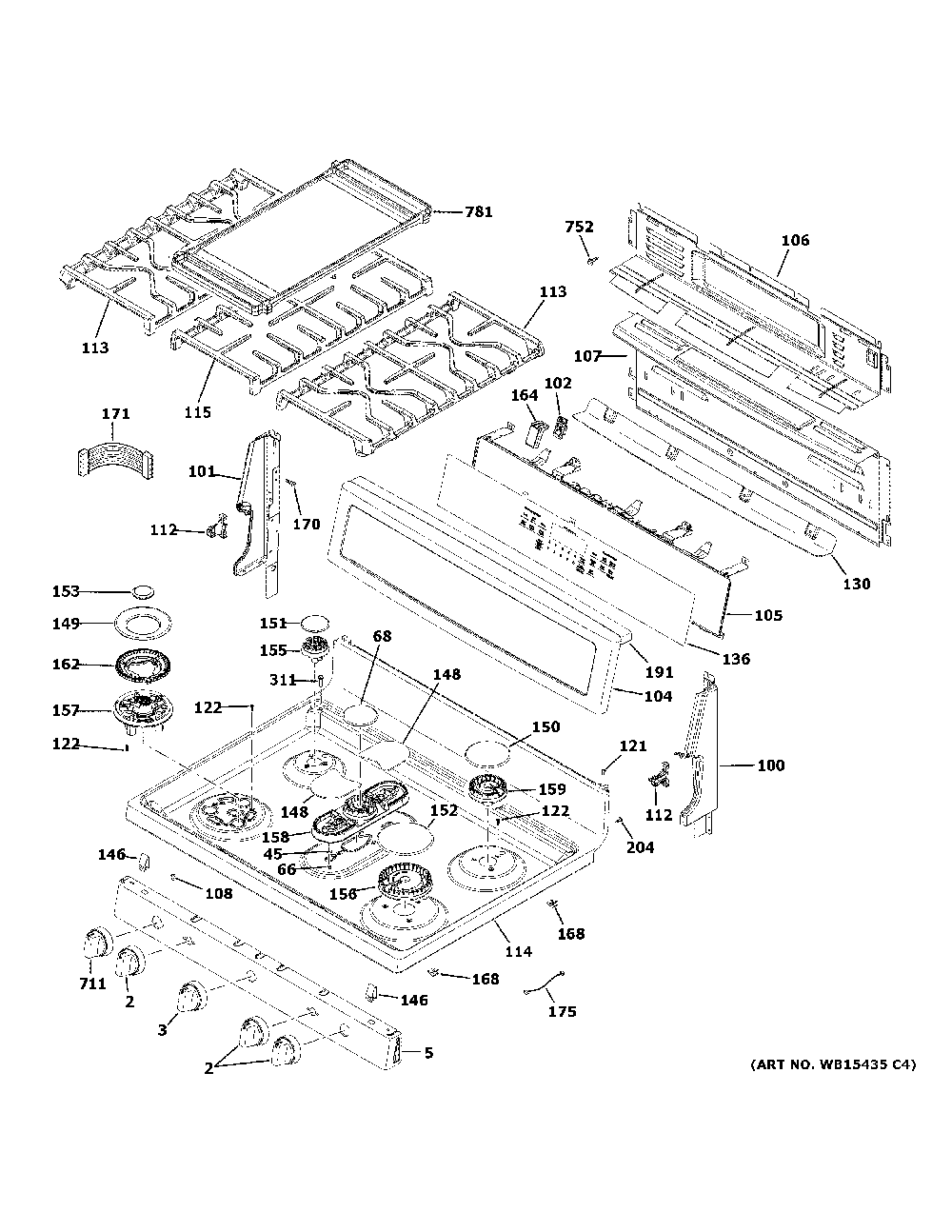 Control panel & cooktop Diagram and Parts List for P2B940SEJ8SS  General Electric Range